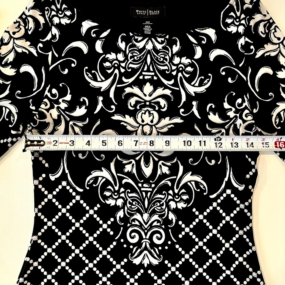 WHBM Paisley Geometric Black and White Long Sleeve Dress - Picture 6 of 14